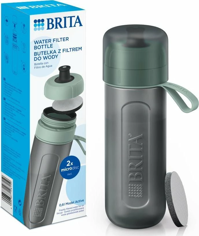 Shishe filtruese uji Brita Active 600 ml, set me 2 filtra MicroDisc, jeshile pastel
