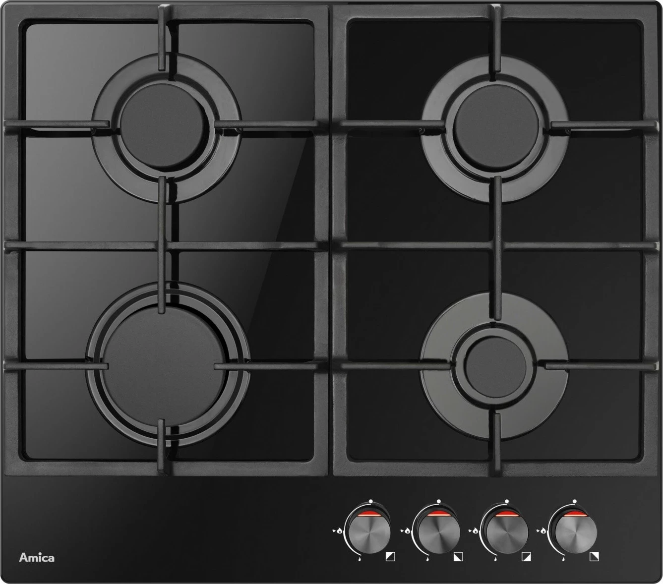 Sobë me gaz Amica PGCA6100APB, 4 zona, xham, e zezë