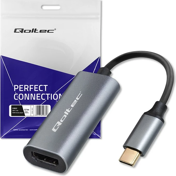 Adapter USB-C në HDMI Qoltec 50331, 4K 60Hz, alumini, zi/grafit