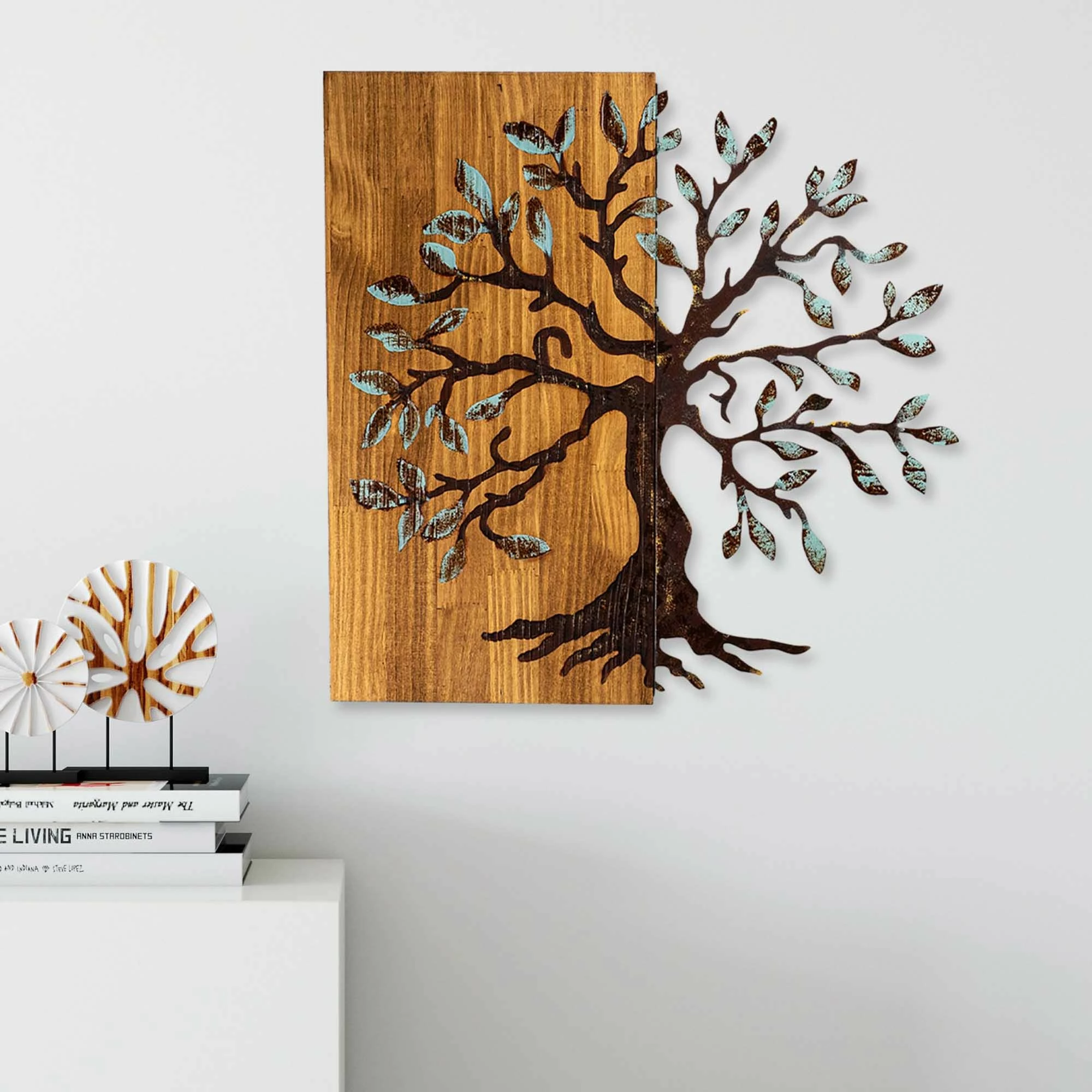 Aksesor dekorativ muri prej druri, Wallity Agac 5, ngjyrë arre, 58x58cm