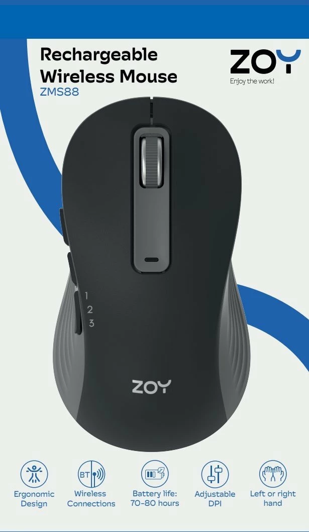 Maus wireless ZOY ZMS88 1600 DPI rechargeable, set me 7 butona, zi/gri