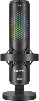 Mikrofon BOYA K9 me kabllo USB-C, 48 kHz 24-bit, RGB, me stendë tavoline dhe pop filter, i zi