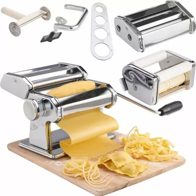 Makinë manuale për makarona VONSHEF 1507252, inox, me rregullim trashësie, argjend