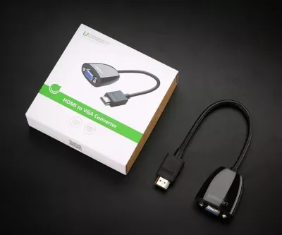 Adapter HDMI në VGA Ugreen 40253, FHD 1080p, kontakte të arta, i zi