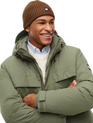 Kapelë beanie për meshkuj Tommy Hilfiger TJM Heritage Core AM0AM13669, ngjyrë baltë