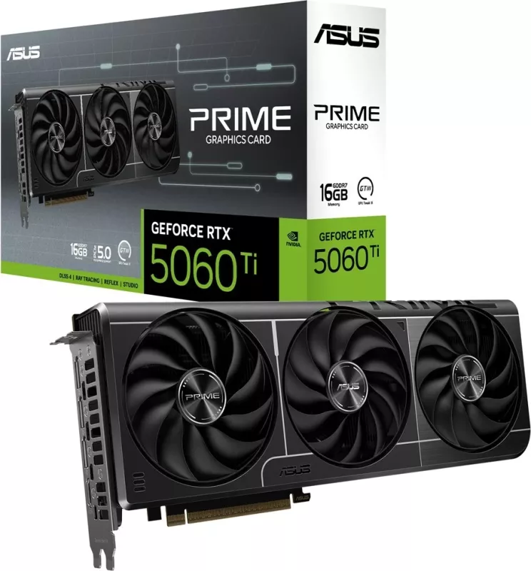 Kartë grafike ASUS Prime RTX5060TI-16G, NVIDIA GeForce RTX 5060 Ti, 16 GB GDDR7, Multikolor