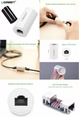 konektor mbrojtës Ethernet RJ45 UGREEN 30837 Anti-thunder, 47mm, i zi, polybag