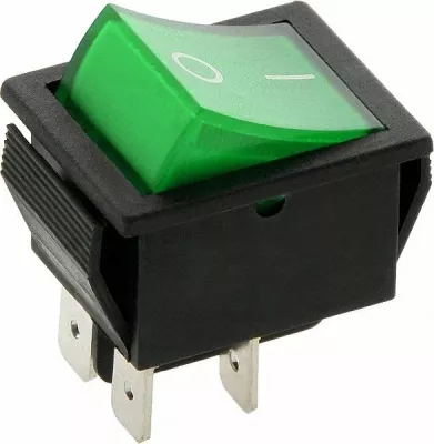 Ndërprerës rocker i ndriçuar NoName MK621, 12V, 15A/250V, buton i gjerë, i gjelbër