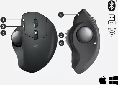 Maus Logitech MX Ergo, Djathtas, Trackball, RF Wireless + Bluetooth, 440 DPI, Grafit