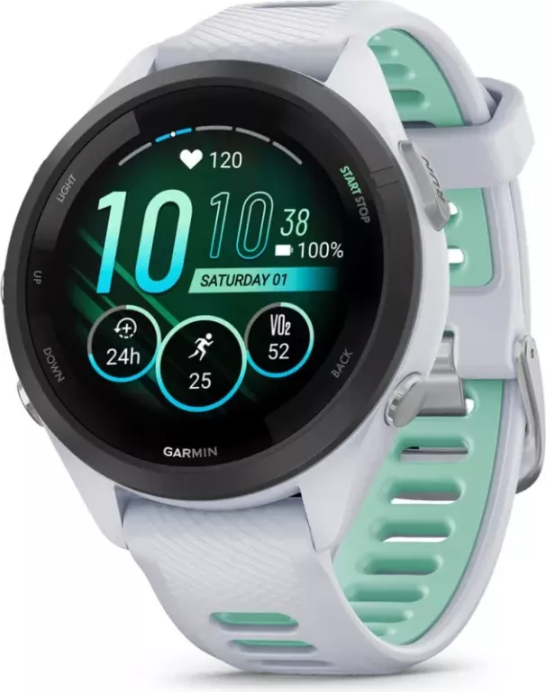 Smartwatch Garmin Forerunner® 265S Black Bezel, Stone White Case, Stone White/Neotropical Silicone Strap, 42 mm