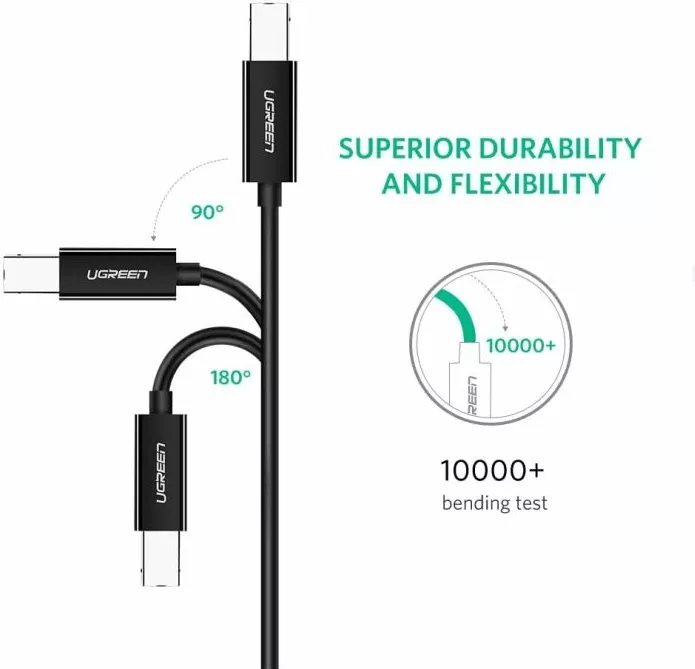 Kabllo printeri UGREEN 50446 USB-C në USB-B 2.0 2m, e zezë, polybag thumbnail 3