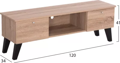 Mobilje TV IREN FH2481.01 melaminë, ngjyrë lisi Sonama e zezë, 120x32,5-34x41H cm.