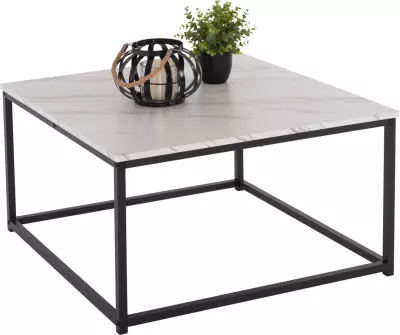 Tavolinë kafeje BRAYLEN FH8942.12 katrore melamine me pamje mermeri të bardhë - bazë e zezë 75x75x43H cm
