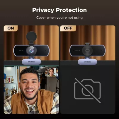 Webcam UGREEN 65381 4K 30fps / 1080p 60fps me 2 mikrofonë, kapak privatësie, adapter USB-A në USB-C