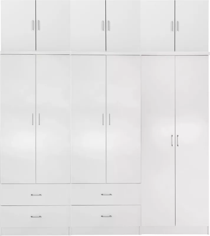 Dollap REINA FH21065.02 6-gjethe-4 sirtarë-kabineti i sipërm-melaminë në të bardhë 240x43x241Hcm