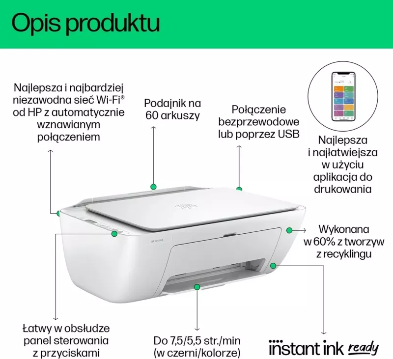 Printer multifunksional HP DeskJet 2810e, wireless, ngjyrë e bardhë
