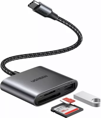 Lexues kartelash USB-C UGREEN 80798 3-në-1 SD/microSD + USB-A, 5Gbps, gri