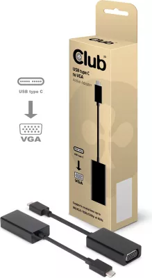 Adapter USB-C në VGA Club 3D, aktiv, 0.15m, i zi