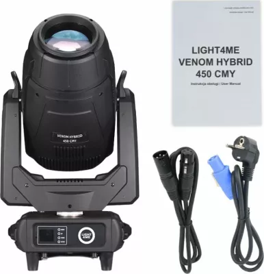 Kokë lëvizëse LED hibride LIGHT4ME Venom Hybrid 450 CMY 450W, Spot/Beam, Zoom 3-30°, DMX 26ch, e zezë