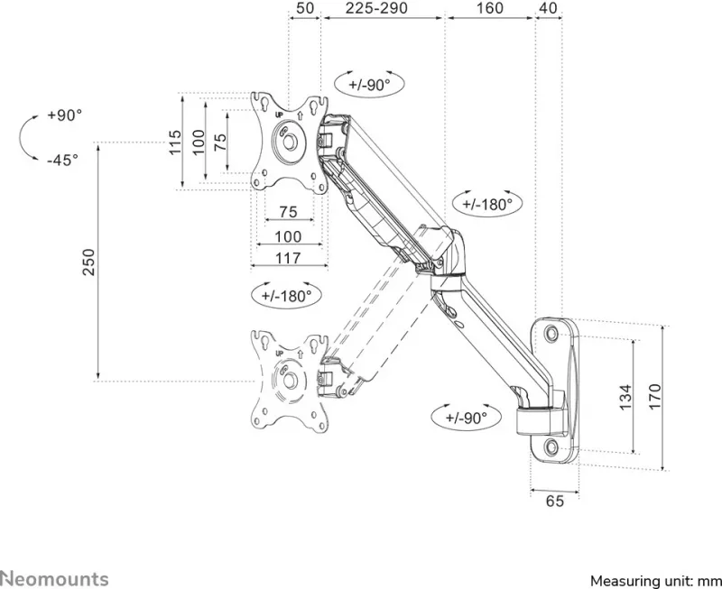 Mbajtës muri Neomounts Newstar WL70-450BL11, 17-32", 9 kg, i zi