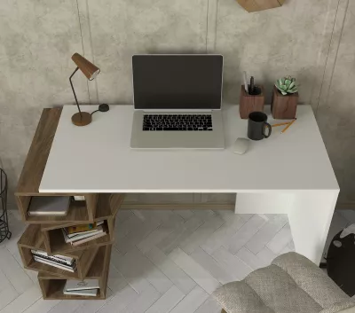 Tavolinë studimi Hanah Home, Jenga, e bardhë dhe arrë