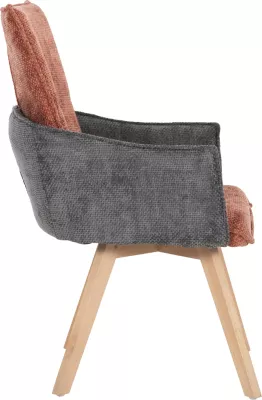 Karrige ngrënieje me krahë REX FH9847.06, ngjyrë e kuqe tullë-gri, këmbë druri ahu, 53x60x93H cm., set prej 2 copë