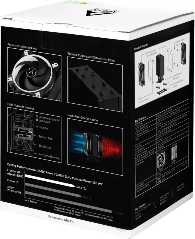 Kuler ARCTIC Freezer 34 eSports DUO, 12 cm, 2100 RPM, bardhë