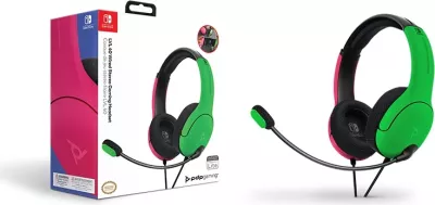 Kufje gaming PDP LVL40 stereo me mikrofon, të lidhura me kabllo, rozë/jeshile