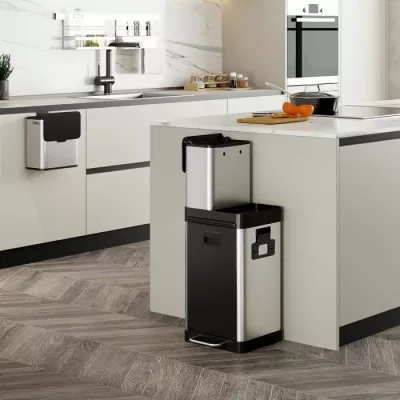 Kosh mbeturinash VONHAUS 1500150 32L me 3 ndarje, çelik inox, argjend