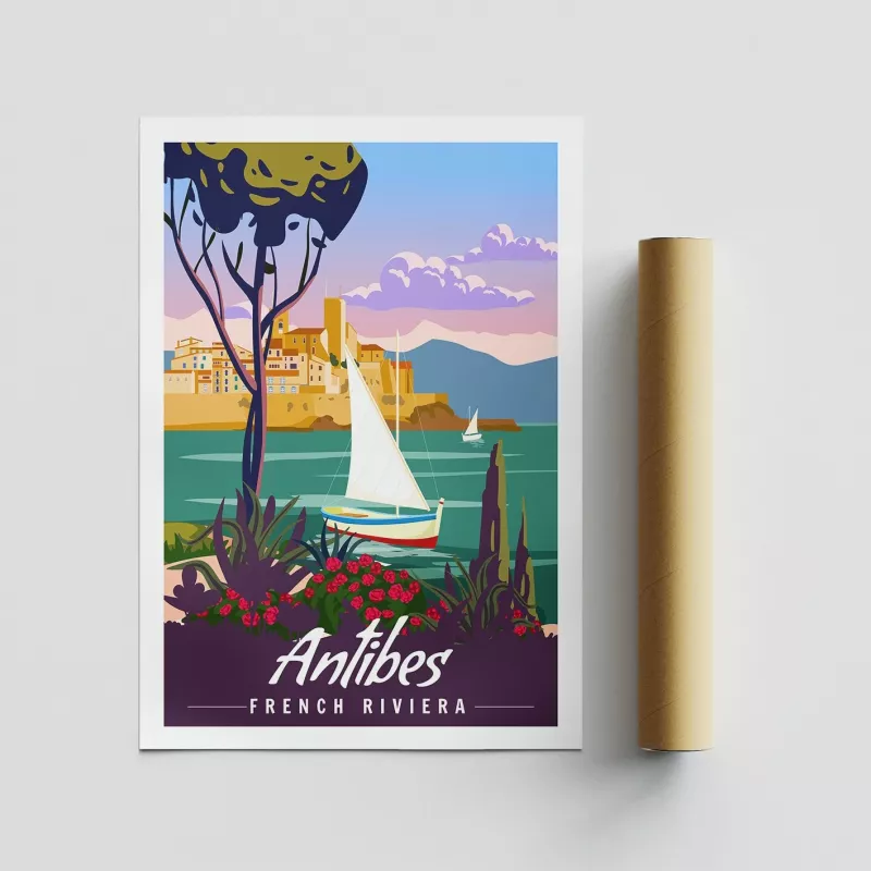 Poster A4, Antibes, French Riviera, shumëngjyrësh, pa kornizë