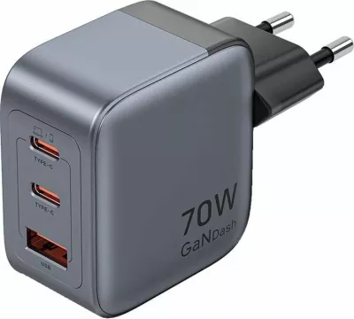 Karikues Vention GaN FEXH0-EU 70W me 2x USB-C + 1x USB-A, gri