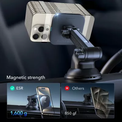 Mbajtës magnetik për veturë ESR HaloLock MagSafe Qi2 15W, i zi