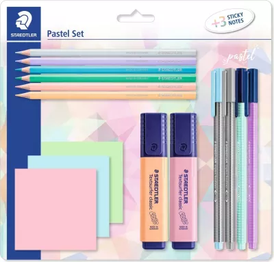 Set pastel STAEDTLER 61 SBK, 15 copë, lapsa, markerë, stilolapsa, sticky notes