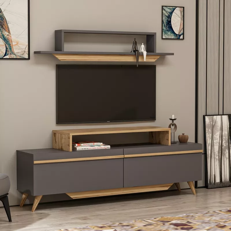 Komodë TV Hanah Home, model Harmony - Ciragan, ngjyrë antracit dhe arre
