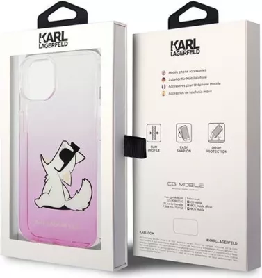 Mbështjellës Karl Lagerfeld Choupette Fun për iPhone 14 Plus 6.7", rozë