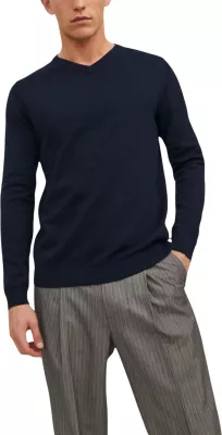 Xhemper për meshkuj Jack & Jones JJEBASIC Knit V-Neck NOOS, kaltër i errët [Madhësia: L]