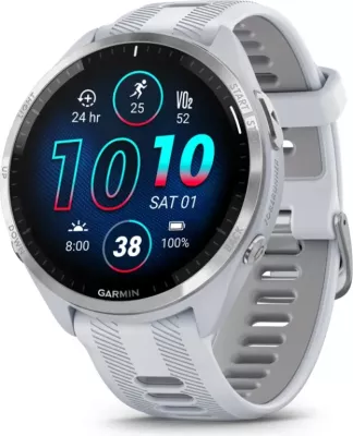 Smartwatch Garmin Forerunner® 965 – Titanium Bezel, Stone White Case, Stone White/Dusty Grey Silicone Strap