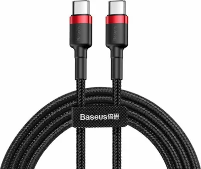 Kabllo USB-C në USB-C Baseus Cafule CATKLF-H91 2m QC 3.0/PD e zezë me detaje të kuqe