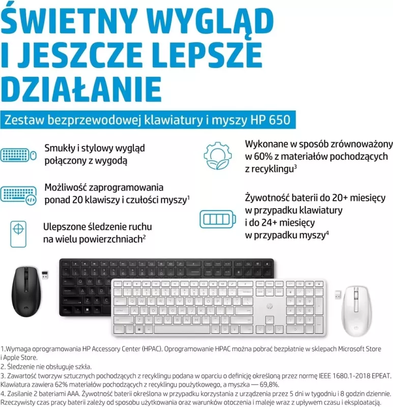 Set tastierë dhe maus wireless HP 650 Combo, të zeza
