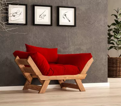 Karrige për kopsht, një vend, ngjyrë teak dhe e kuqe, Skye Decor, CPT8155-140