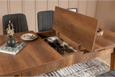 Set tavoline me karrige për ngrënie, zgjatues, 4 pjesë, Skye Decor Vina 1053, ngjyrë antracit dhe arre