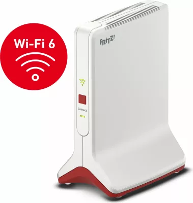 Router portabil AVM FRITZ!Repeater 6000, Wi-Fi 6, Tri-band, Ethernet LAN, Kuq, Bardhë