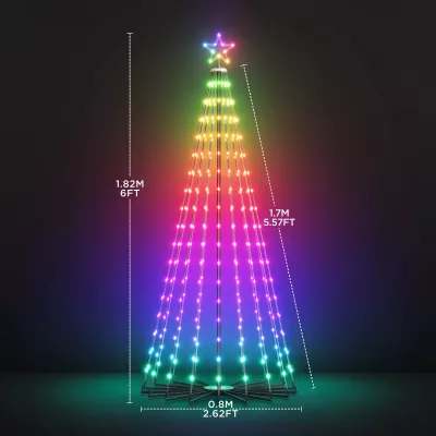 Drita dekorative smart Govee Cone Tree Lights RGBIC, IP65, 66 skena, me kontroll zanor, multicolor, set me 6 kunja