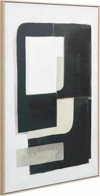 Pikturë dekorative DEL SIL me kornizë, kanavacë, ngjyra e zezë, gri, bezhë, dru natyral, 80x120x4cm