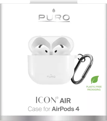 Mbështjellës silikoni për AirPods Puro Icon për AirPods 4, me karabinë, i bardhë