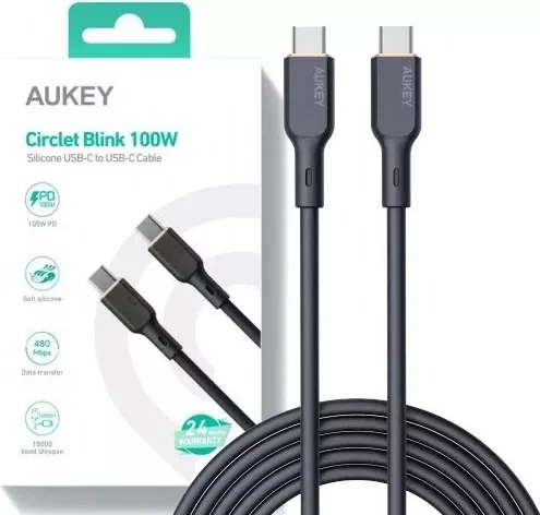Kabllo AUKEY CB-SCC101 USB-C Type-C PD 100W 5A 1m Silikon, e Zezë