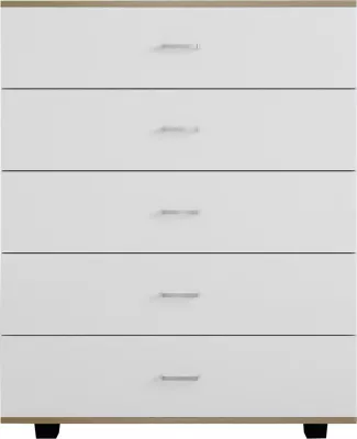 Komodinë melamine THORG FH8995.04 me 5 sirtarë, Sonama-Bardhë, 80Χ40Χ100H cm