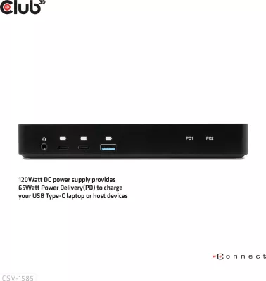 Switch KVM Club3D CSV-1585, 2x USB-C, 4K60Hz, HDMI, DisplayPort, i zi