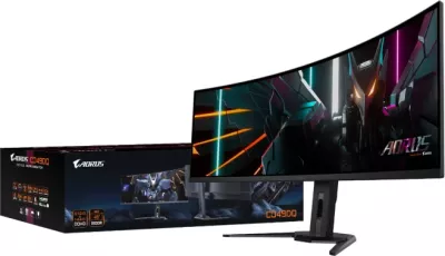 Monitor i lakuar GIGABYTE AORUS CO49DQ 49\" OLED DQHD 5120x1440 144Hz 0.03ms me altoparlantë, i zi