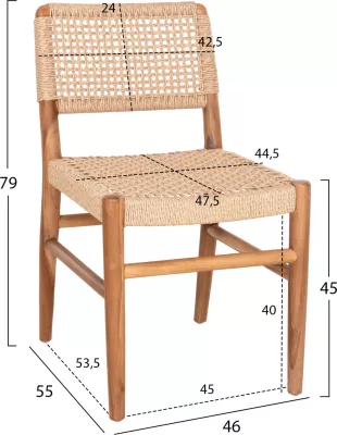 Karrige për ngrënie ROSCO FH6133 dru tik ngjyrë natyrale-VIRO litar ngjyrë bezhë 46x55x79H cm